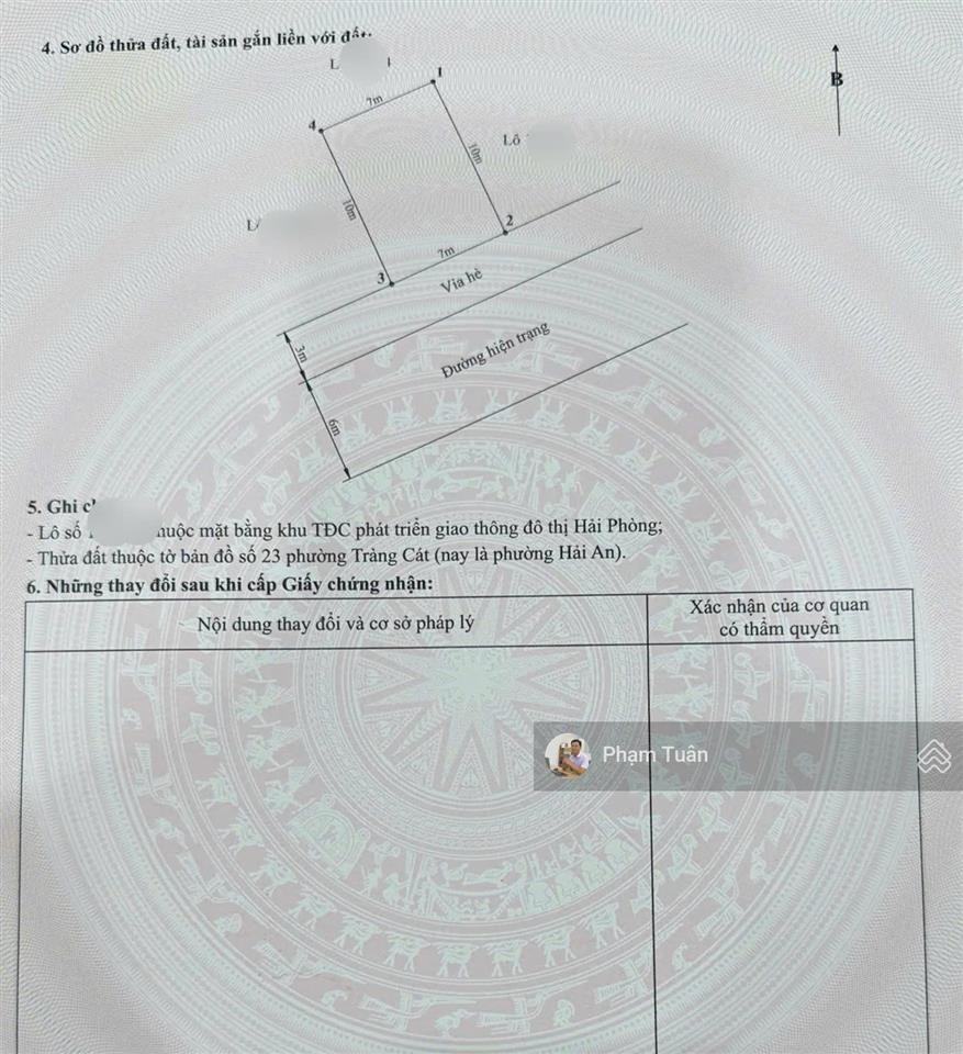 Lô áp góc sát dự án ecopark đất tái định cư tràng cát, hải an (c948)  0917 696 ***