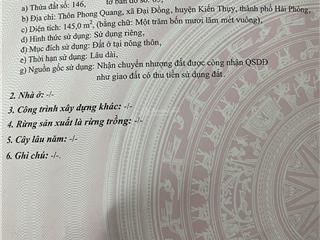 Bán đất tại đường 402, xã đại đồng, kiến thụy, hải phòng, 14,5 triệu / m2, 147m2