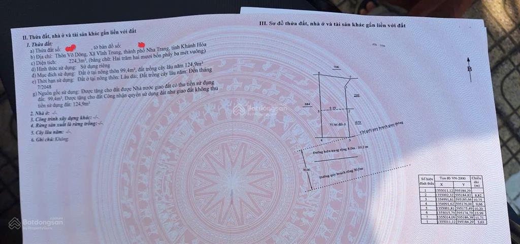 Cần bán lô đất mặt tiền đường thông võ dõng, vĩnh trung. đường 8m đến 10m. dt  224,3m. ngang 9,66m