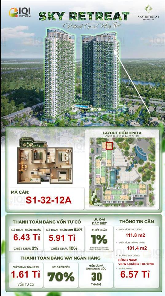 Siêu phẩm hoa hậu quảng trường ôm cả bầu trời tinh hoa toà s1 tầng 32.12a 3 phòng ngủ 2 sân vườn