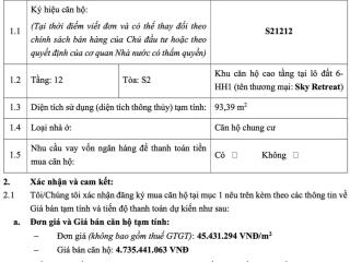 Bán nhanh căn 3 phòng ngủ tầng trung toà s2 trục 12 sky retreat , phòng master view biệt thự đảo
