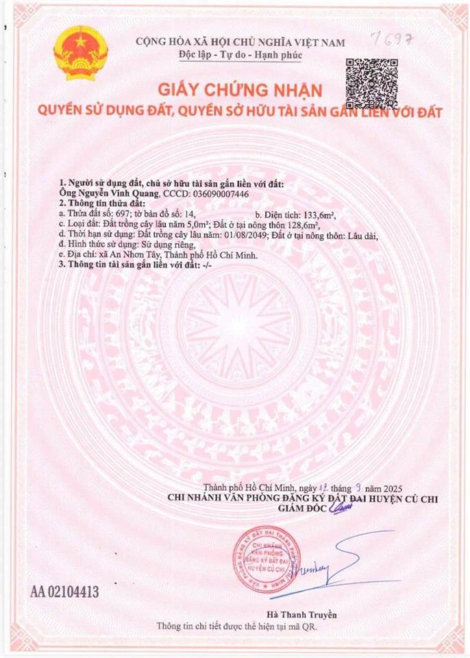 Bán đất 133m2, 5,6 tỷ tại đường 746, an nhơn tây, củ chi, hcm