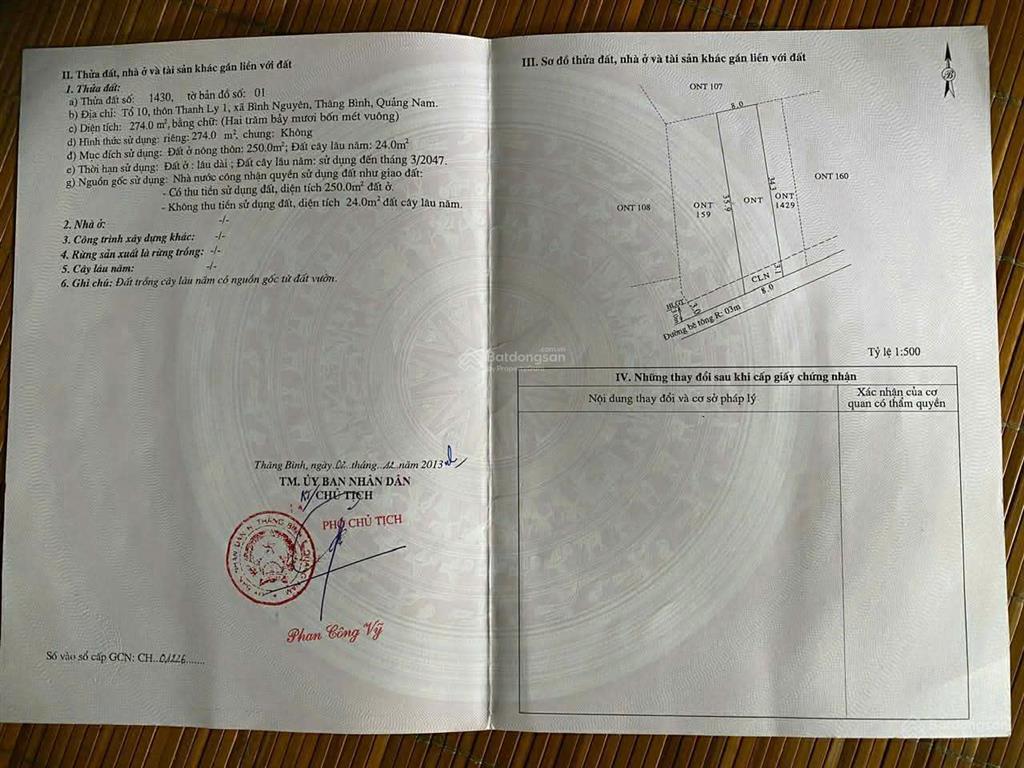 Dung cần bán lô nền vip thăng bình cách quốc lộ 1a chỉ 100m (8x34 có 250m thổ cư)