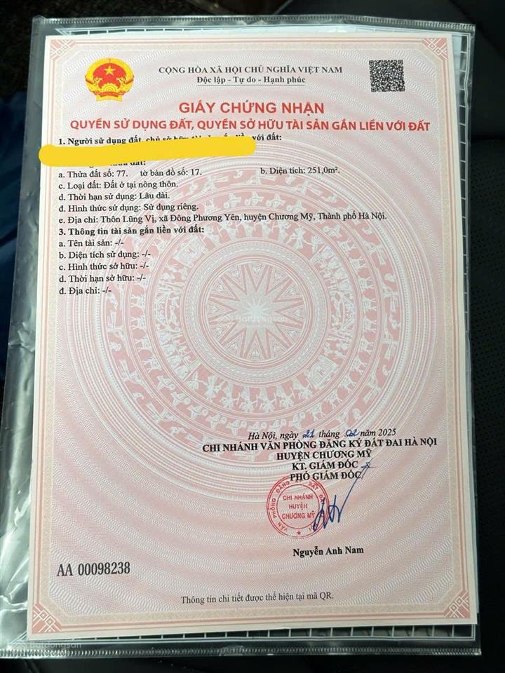 Cần bán đất full thổ cư tại phú nghĩa  hà nội