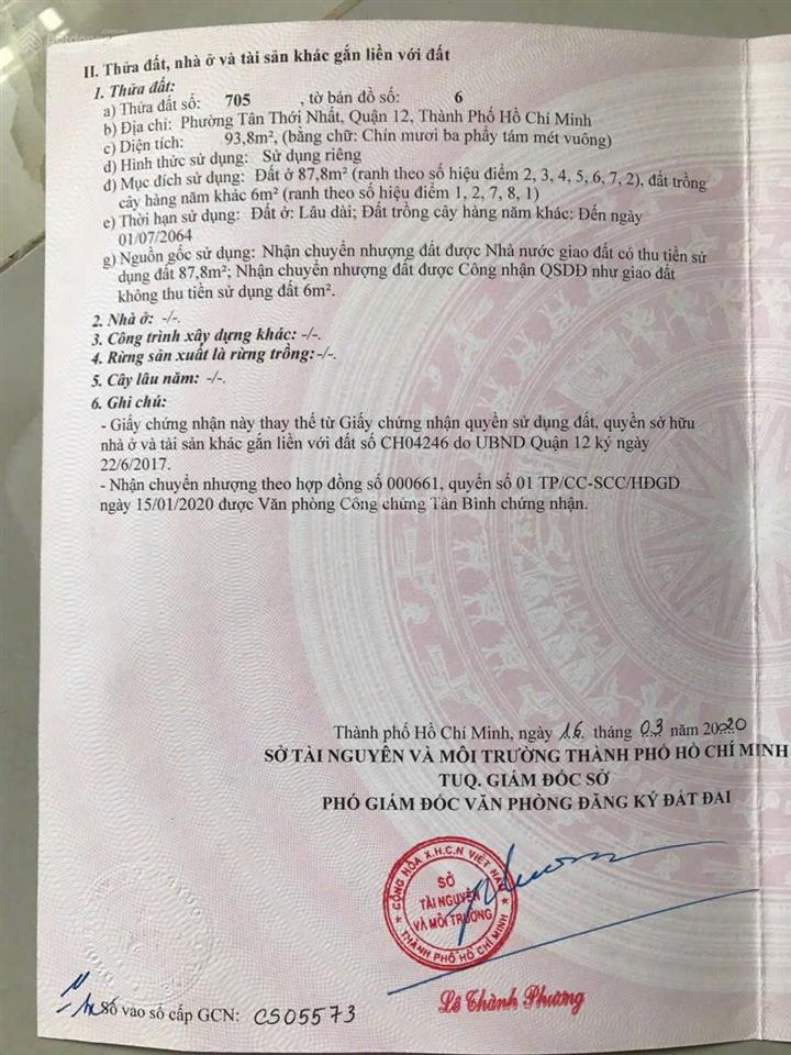 Bán lô đất vị trí tân thới nhất, quận 12, tphcm dt 4,55mx17m nở hậu 6,30m giá bán 3,9ty