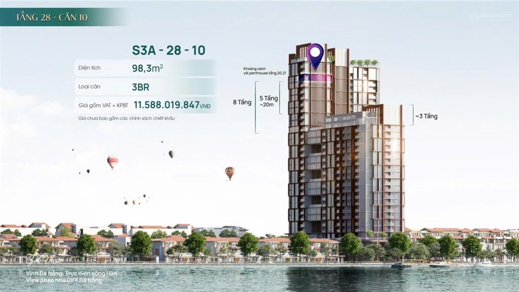 Rẻ hơn tt 500tr căn 3pn 118m2 tầng cao sun symphony thị trường không có căn thứ 2 view sông hàn