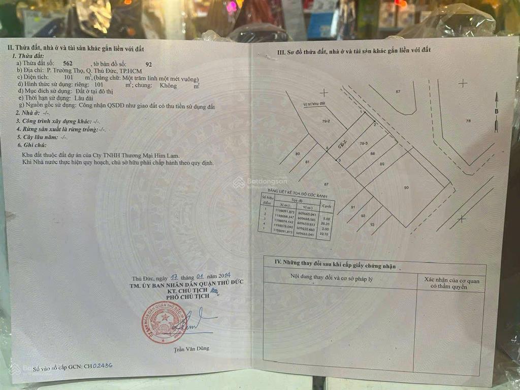 [ trường thọ]  đất nền mặt tiền  101m2, ngang 5m, shr vuông vức  khu dân cư himlam