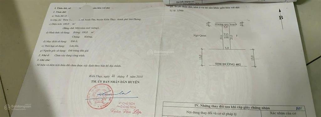 Bán lô đất mặt đường 362, thấp linh, minh tân, kiến thụy, hải phòng