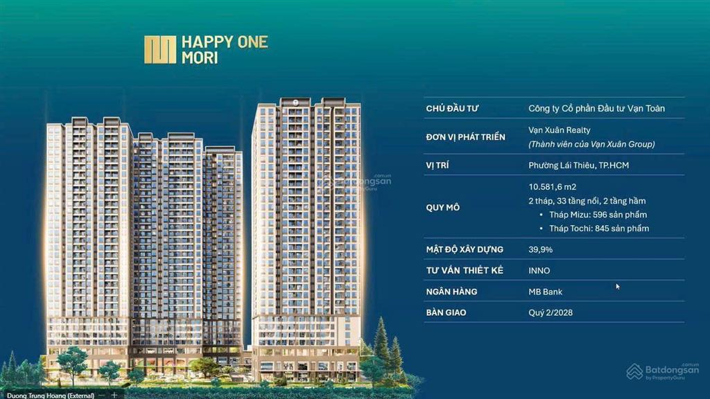 Căn hộ happy one mori cđt vạn xuân, giá bán 2.9 tỷ/67m2, thanh toán sở hữu chỉ 5%