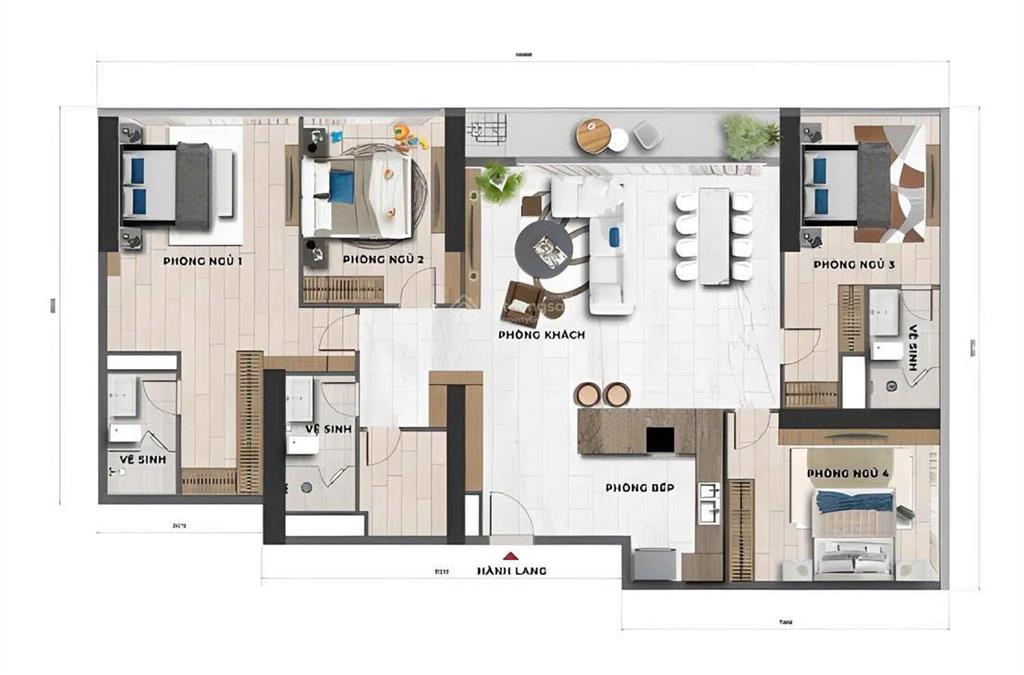 Quỹ căn đẹp 4pn thiết kế thông minh, hướng mát , view ngoại khu thoáng vĩnh viễn.  0919 561 ***