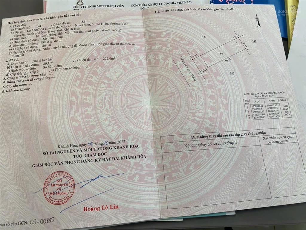 Bán nhà thô 4 tầng kđt mipeco đường số 7 rộng 35m, gần biển, sổ hồng hoàn công.