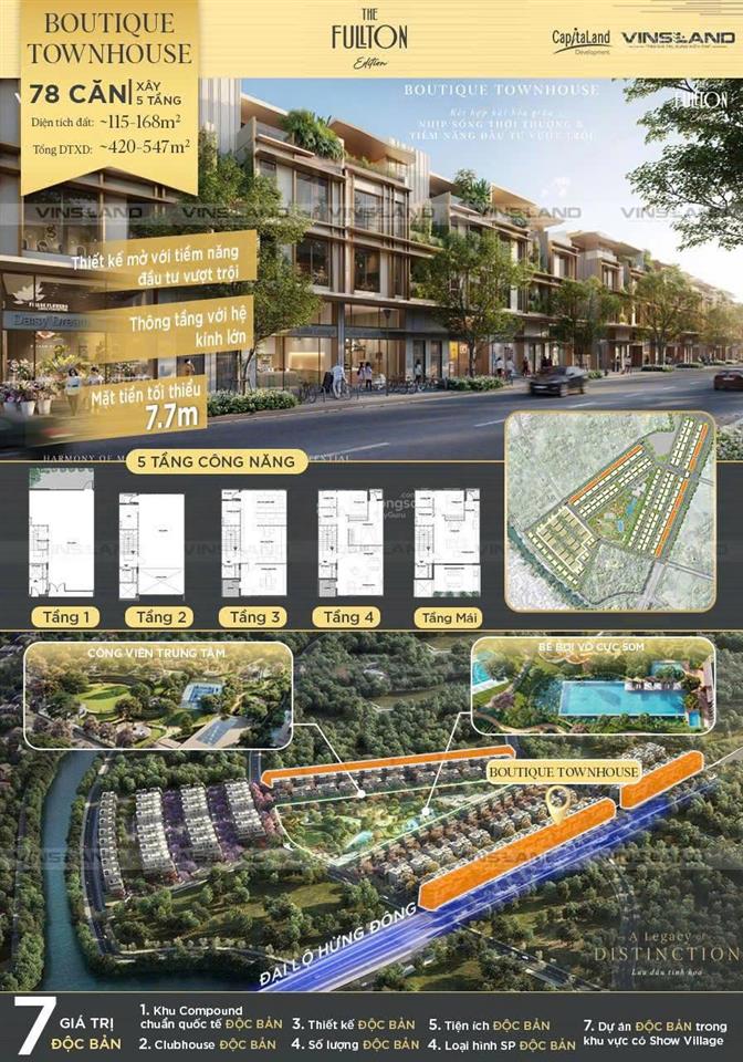 Suất ngoại giao liền kề 115m2 the fullton ngay trục chính, đầu hồi, áp góc, giáp tiện ích full