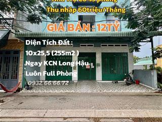 Nhà trọ 45 phòng đang khai thác dòng tiền đều đặn 60 triệu/tháng gần kcn long hậu cần bán gấp