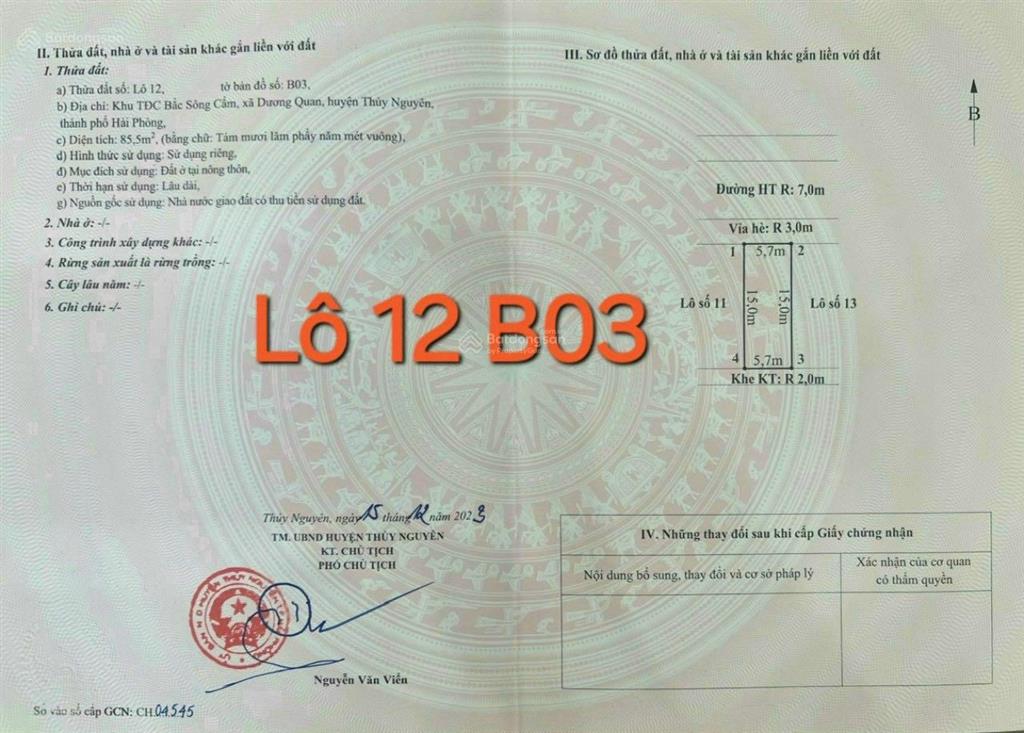 Em chính chủ bán lô 60, 85, 99m2 120m2 khu b bắc sông cấm.  em đức 0383 196 *** (zalo)