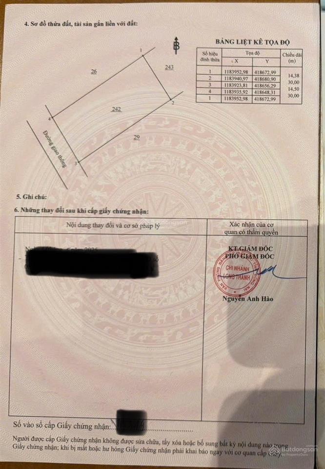 Bán đất tại xã long phước, 4,6 tỷ, 433,2 m2, mặt tiền 14,6m, pháp lý đầy đủ