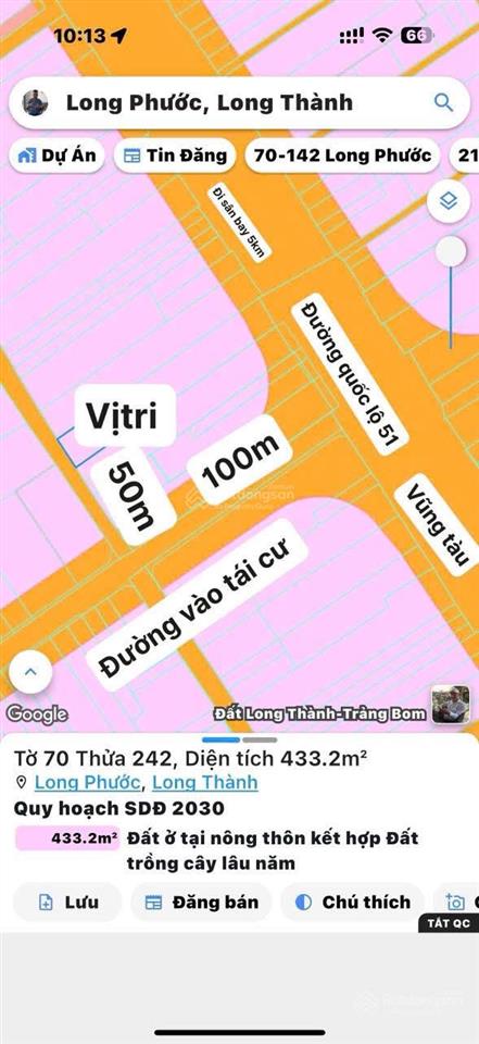 Bán đất tại xã long phước, 4,6 tỷ, 433,2 m2, mặt tiền 14,6m, pháp lý đầy đủ