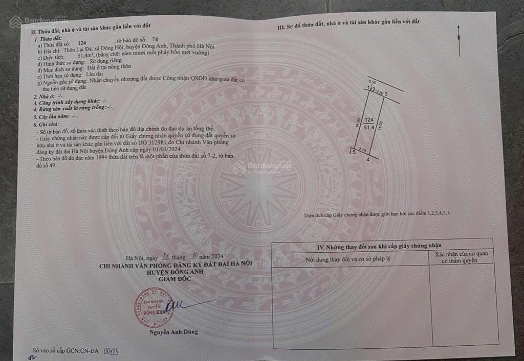 Bán đất tại đường lại đà, đông hội, đông anh, hà nội, giá ưu đãi 6,38 tỷ, 51,4 m2, gần ngã 4, hồ