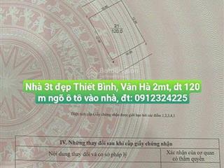 Bán nhà riêng tại đường thiết bình, xã vân hà, đông anh, hà nội, 8,45 tỷ, 120m2, ngõ thông ô tô...