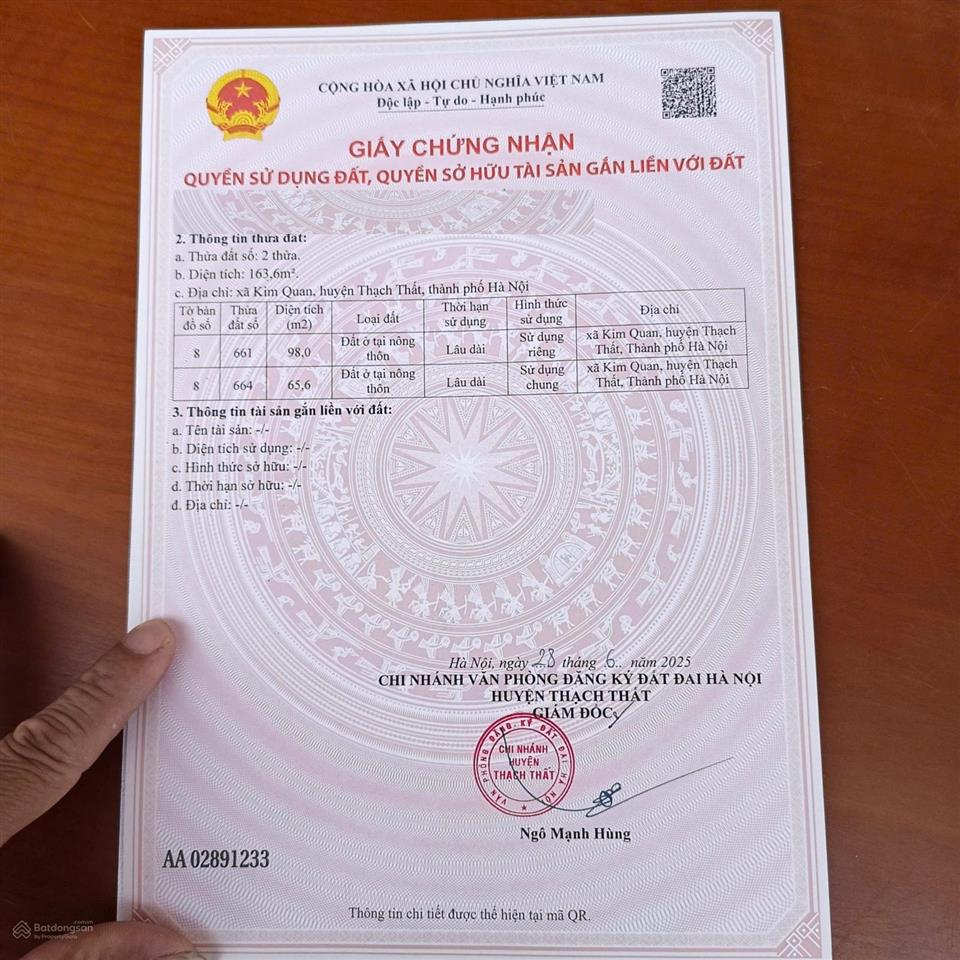 Bán đất ngay cạnh bệnh viện thạch thất, xã kim quan, huyện thạch thất, hà nội, 2,9 tỷ, 98m2