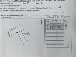 Chính chủ cần bán gấp lô đất mt quốc lộ 14, phường nghĩa tân, thành phố gia nghĩa, đắk nông