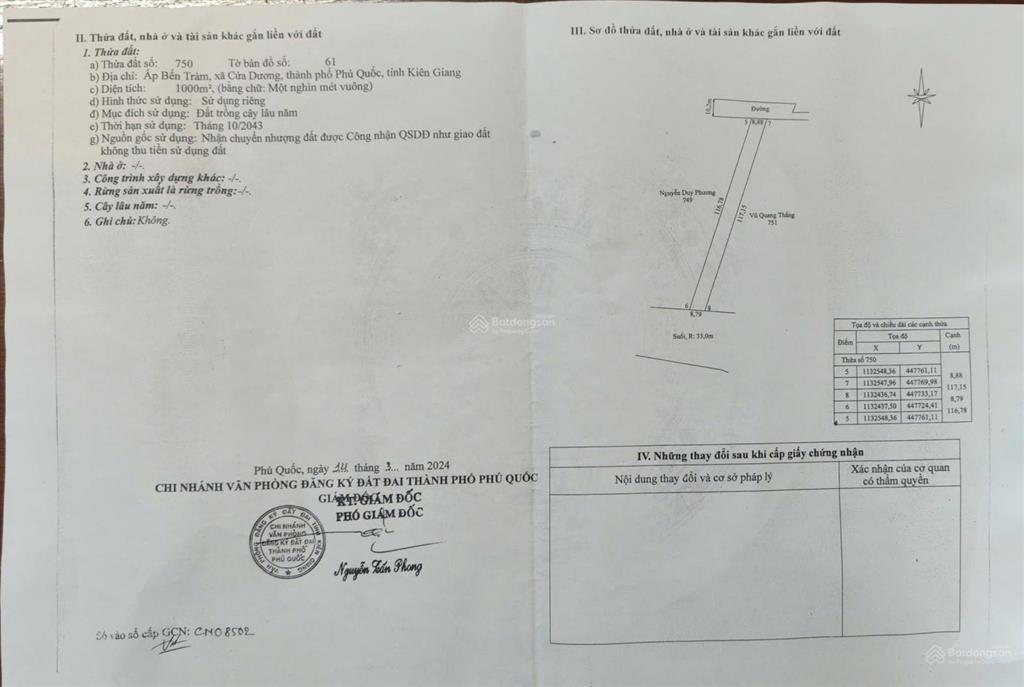 Cần bán gấp đất vườn 1.000m cửa dương, phú quốc chỉ 2 tỷ 900 triệu
