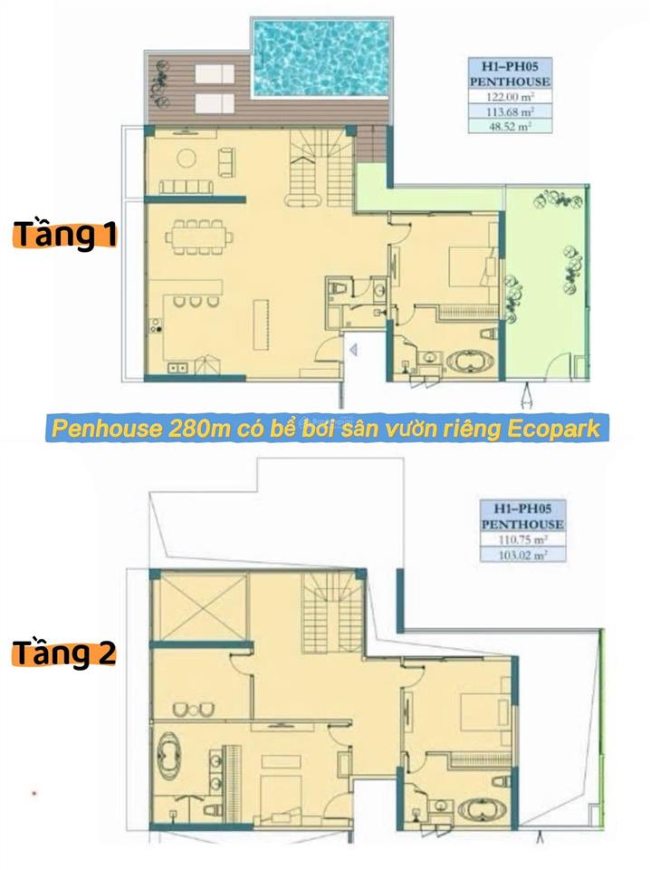 Thay đổi nhu cầu bán căn penthouse siêu vip, có bể bơi và sân vườn 45,8m2, haven park ecopark