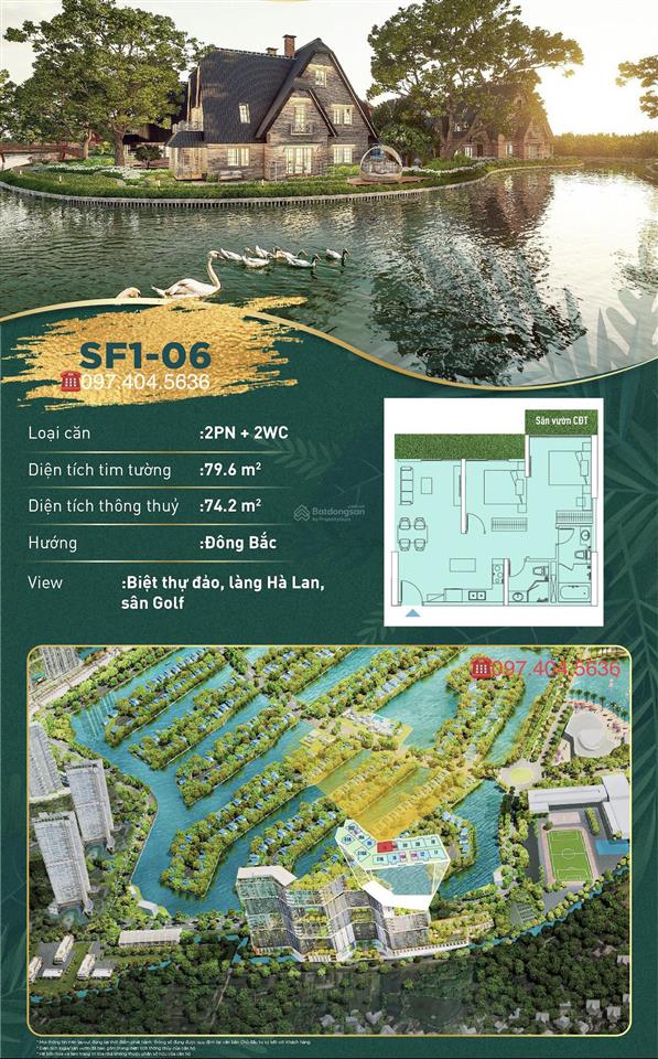 Thay đổi nhu cầu bán căn 2pn rộng 80m2, có ban công hoa, view biệt thự đảo, sky forest