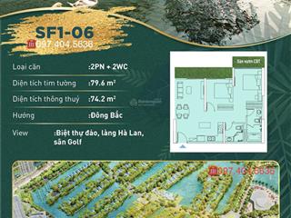 Thay đổi nhu cầu bán căn 2pn rộng 80m2, có ban công hoa, view biệt thự đảo, sky forest