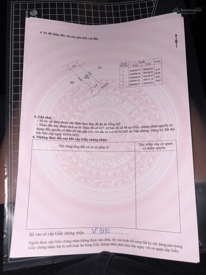 Bán gấp lô đất trung tâm hoà lạc 105.2m2 full tc  2 mặt tiền  gia tăng vốn mạnh nhờ sóng metro 5