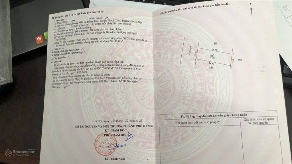 Bán 71m2 đất gần ga metro 5 văn cao, tại khoang mái, đồng trúc, thạch thất, hà nội