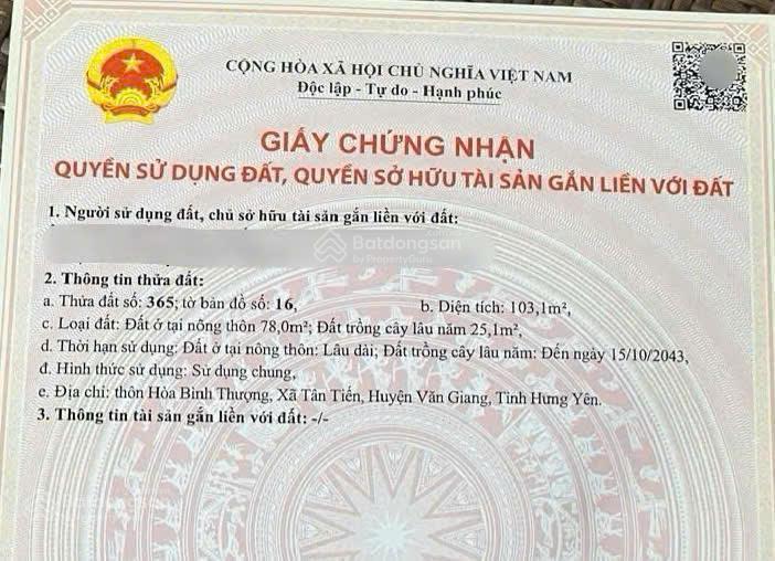 Chính chủ bán 103,1m² hòa bình thượng tân tiến văn giang, mt 7,3m, sát vin ocean park 2