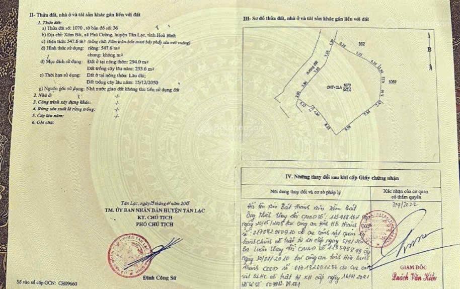 547,6m2 có 294m2 tc tại phú cường, tân lạc, hoà bình