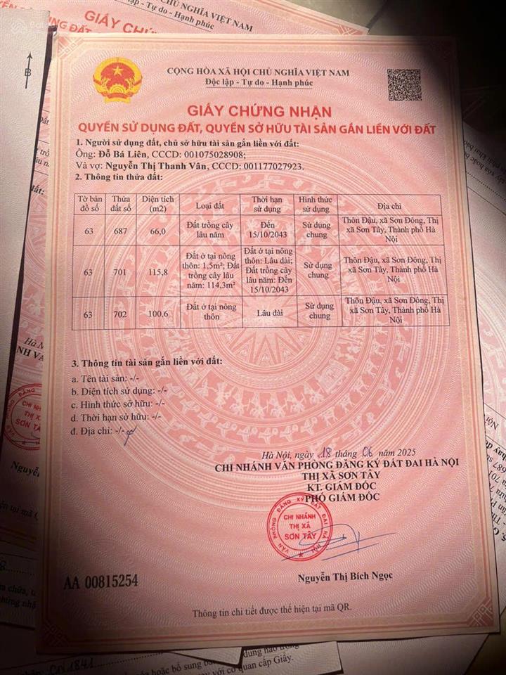 Đất sơn đông, sơn tây sổ đỏ full thổ cư. đường rộng 4m, ô tô 7 chỗ vào tận đất. gần quốc lộ 21