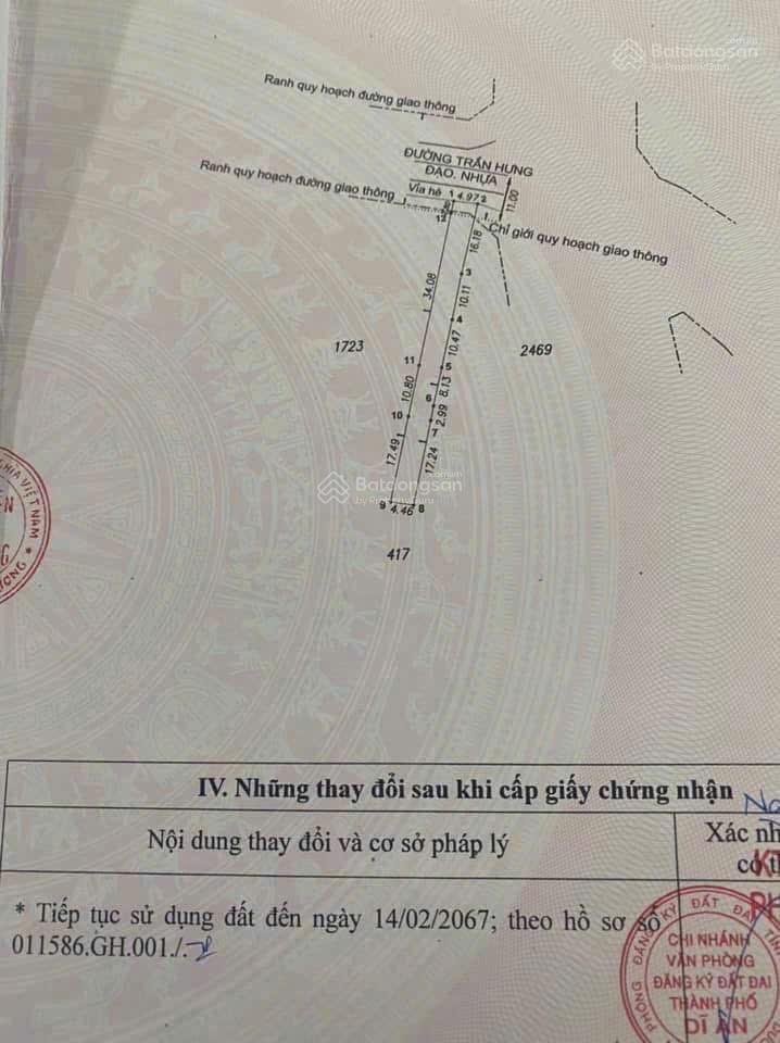 Bán nhà mặt phố đường trần hưng đạo, 12,6 tỷ, 300m2, 4pn, 2wc, đông bắc, dĩ an, bình dương
