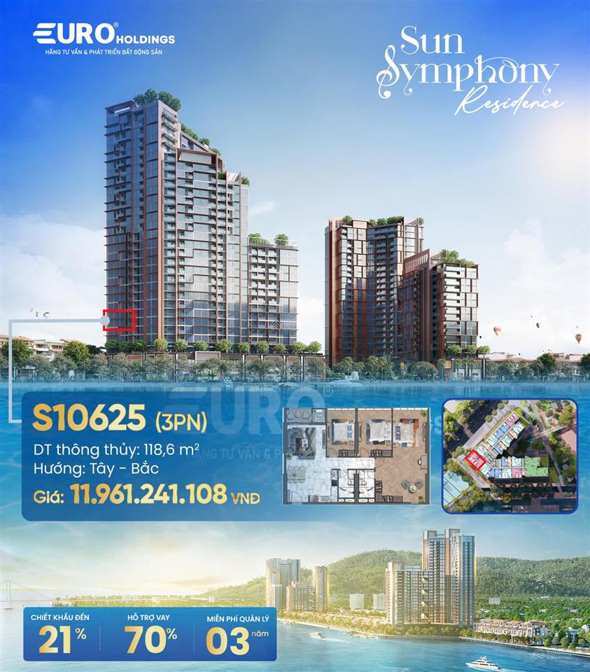 Chính chủ bán căn góc view sông hàn, sun symphony residence đà nẵng, 3pn, 118m2,