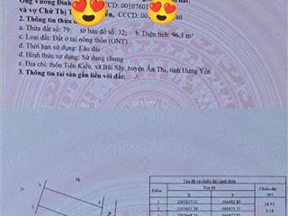 Quá rẻ để đầu tư. 96m2, mt 5.2m, chỉ nhỉnh 1tỷ. đường 4m. tại ân thi hưng yên