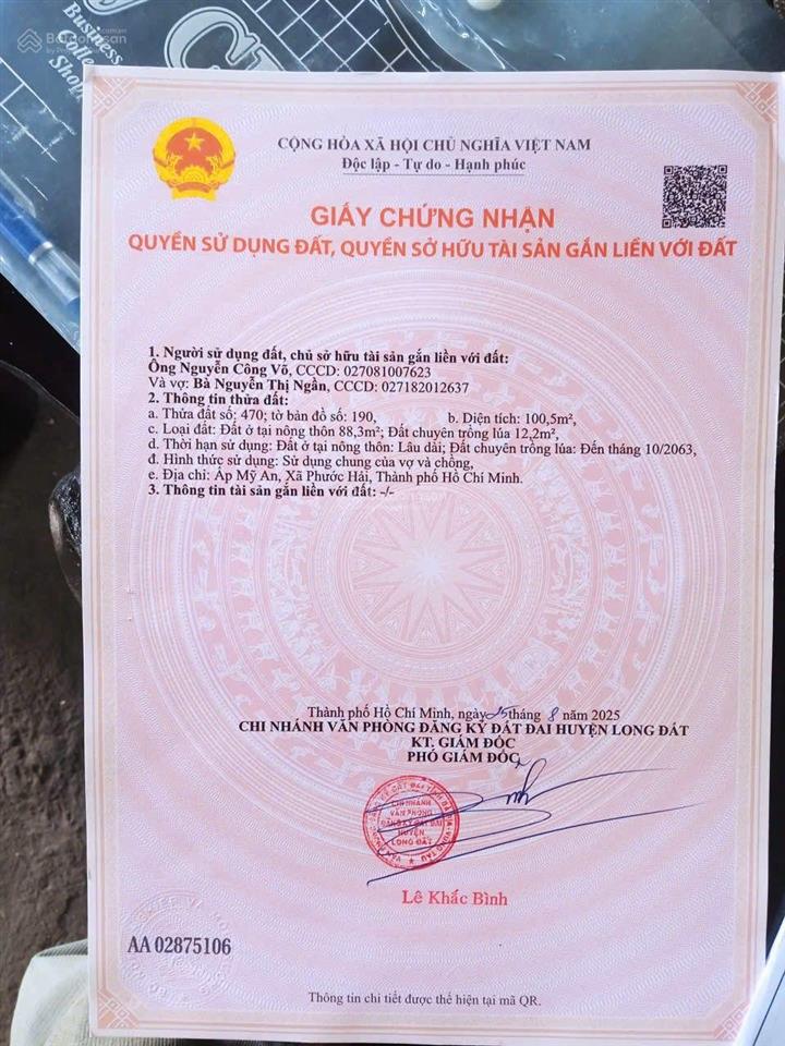 Chính chủ gửi bán nhanh 3 lô sát tl44b khu dân cư xã phước hải, brvt bán kính 1,5km ra tới tl44b