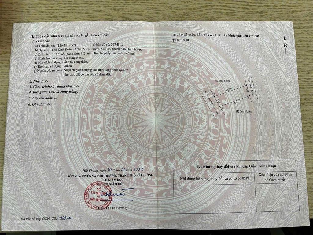 Bán lô góc 3 mặt tiền 103,5m2, mặt đường 6m kinh điền tân viên an lão. n 0345 693 ***