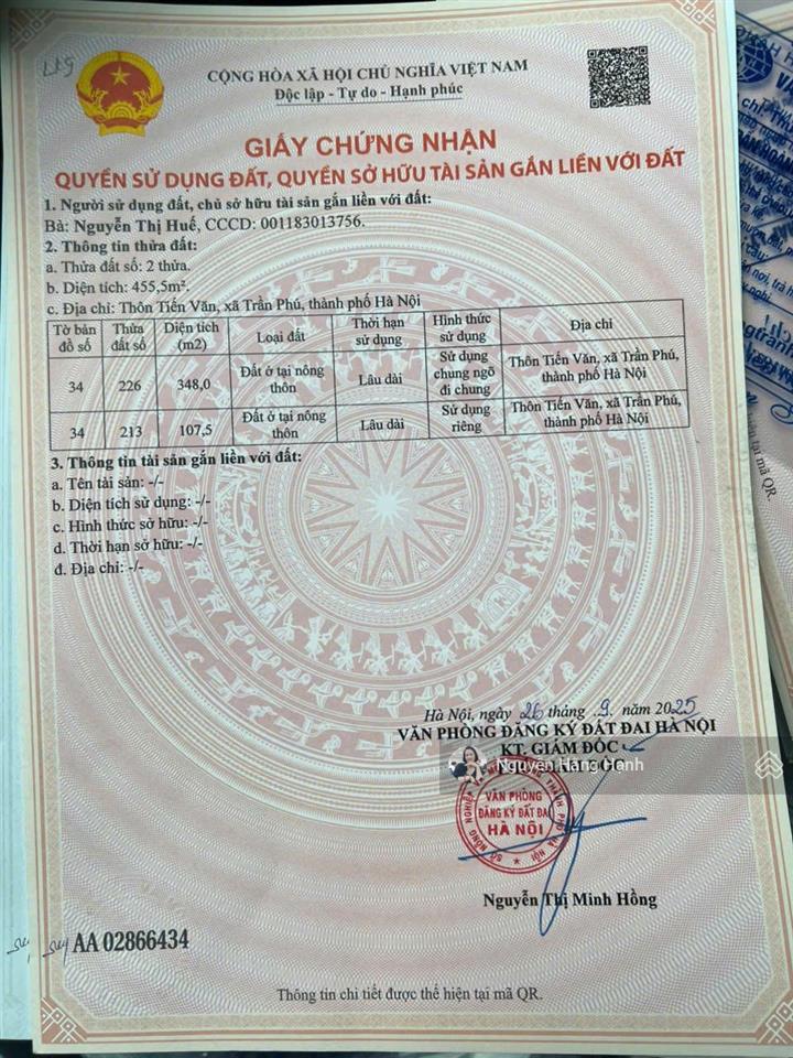 Bán gấp lô đất giá rẻ gần bến xe yên nghĩa ngã tư hữu văn 107.5m nhỉnh 1 tỷ