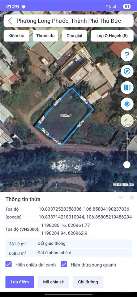 Bán lô đất mặt tiền đường số 1, dt 1041m2 có 976m2 thổ cư, qua vinhomes q9 3 phút, gần sông