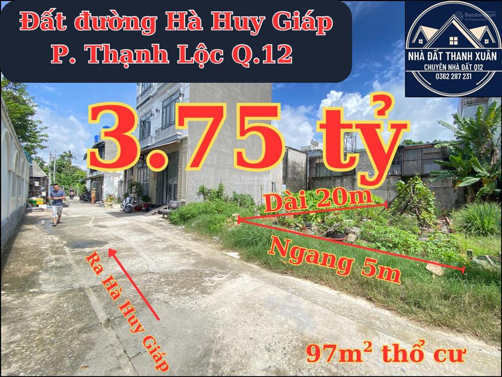 Bán đất nền 100m2 tại hà huy giáp, 3,75 tỷ, q12, hcm view đẹp, nhiều tiện ích