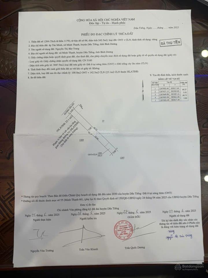 Bán đất minh thạnh, dầu tiếng 242.5m² đường xe hơi giá đầu tư cực mềm