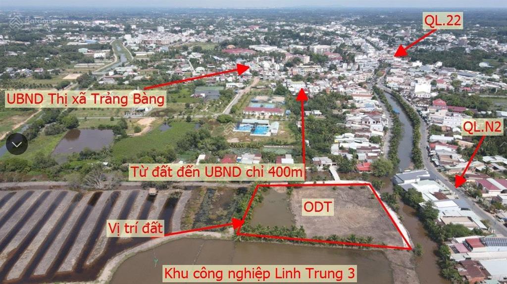 Bán miếng đất 658m2 thổ cư. giá 930tr mt view kênh thoáng mát tại phường an tịnh thị xã trảng bàng