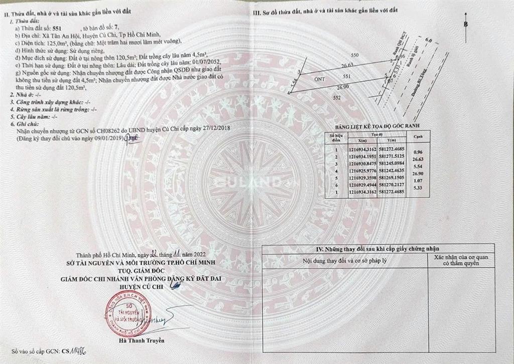 Bán gấp miếng đất thổ cư 5,5x26m giá 1 tỷ 2 đường bàu tre xã tân an hội ngay cầu vượt củ chi