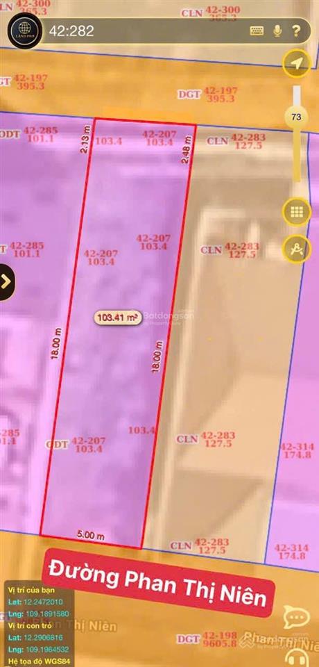 Bán đất đường phan thị niên, vĩnh hoà, dt 103,4 m2, ngang 5m, hướng nam, đường 8 m giá 4,56 tỷ