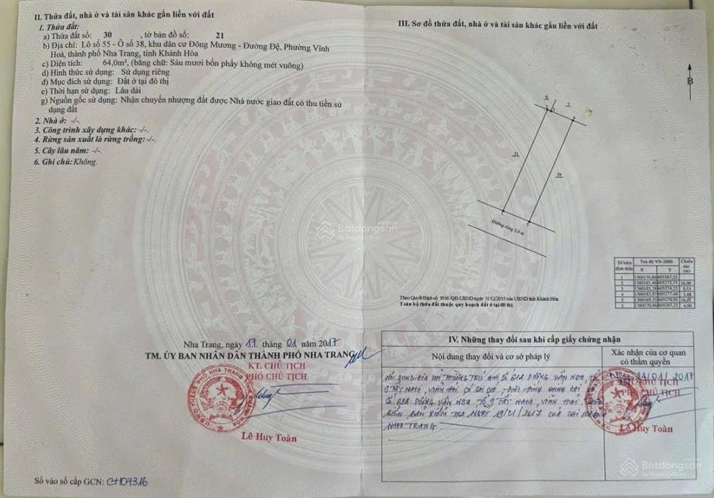 Bán đất hòn xện, vĩnh hoà, dt 128 m2, ngang 8m, hướng tây nam, đường 5m  giá 7,93 tỷ