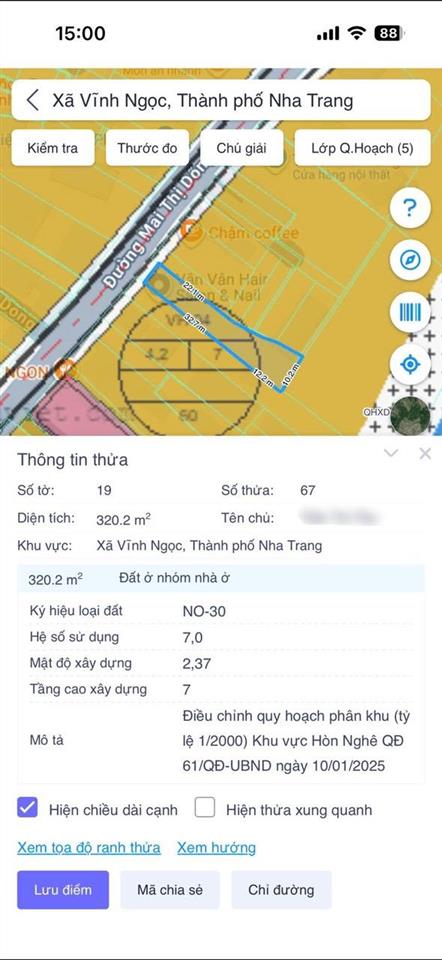 Bán nhà 3 tầng, đường mai thị dõng, vĩnh ngọc, dt 320 m2, ngang 6,2 m, hướng tây bắc  giá 7,05 tỷ