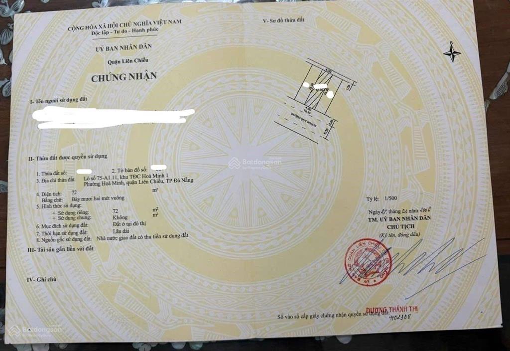 Chính chủ gửi bán lô đất mt lê thiệt.đà nẵng