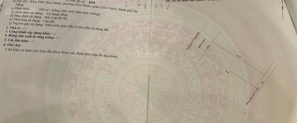 Chính chủ gửi bán lô đất mt hồ tùng mậu, p. hoà khánh mới, đà nẵng