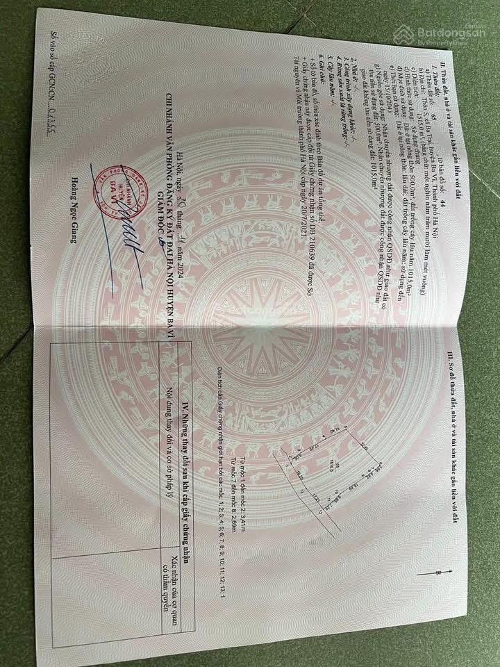  cần nhượng lại siêm phẩm lô 3 mặt tiền ở thôn 5 ba trại dt 1515m có 500m thổ cư.